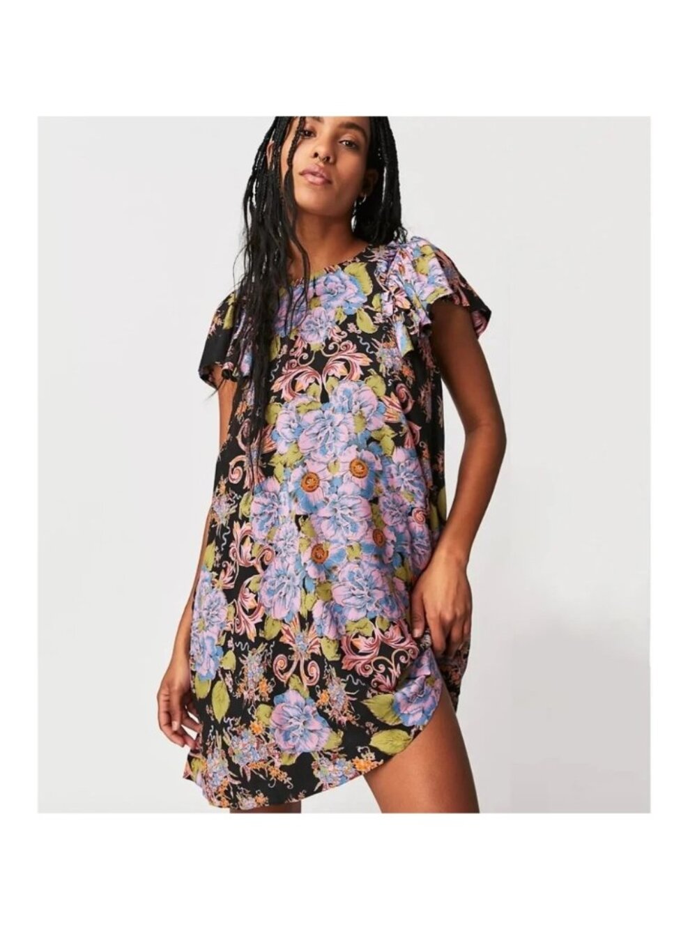 Free People Yara Printed Mini Dress Twilight Combo Floral Whimsical Boho Small
